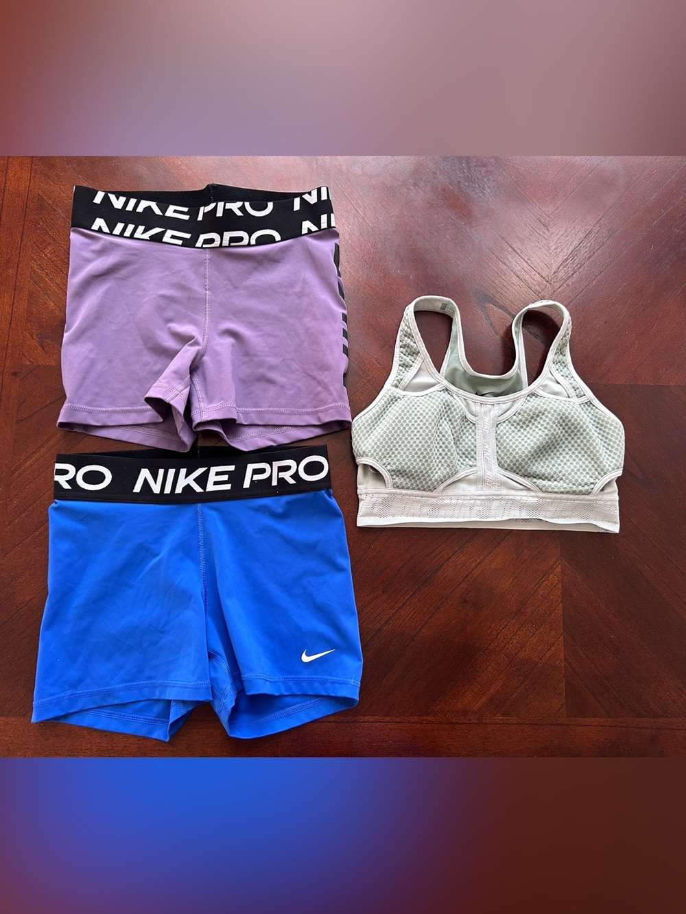 Nike Women's Purple and Blue Pro Athletic Shorts Set + top green size S